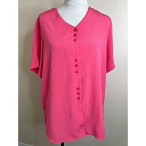 TR Bentley Plus Womens Button Front Shirt Size 16W Pink Short Sleeve